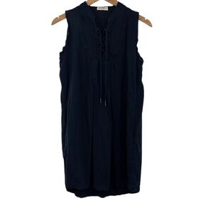 3/$20 4our Dreamers‎ Dress Womens Small Navy Linen Blend Sleeveless Lace Up